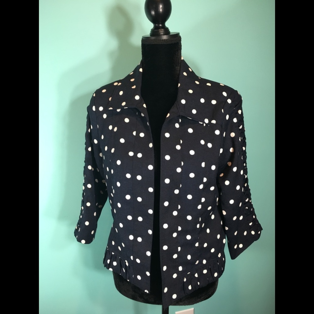 🆕 NWT Christopher & Banks Navy Dot Ruched Sleeve